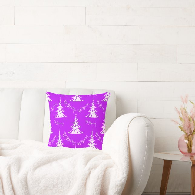 Be Merry Purple Christmas Throw Pillow (Couch)