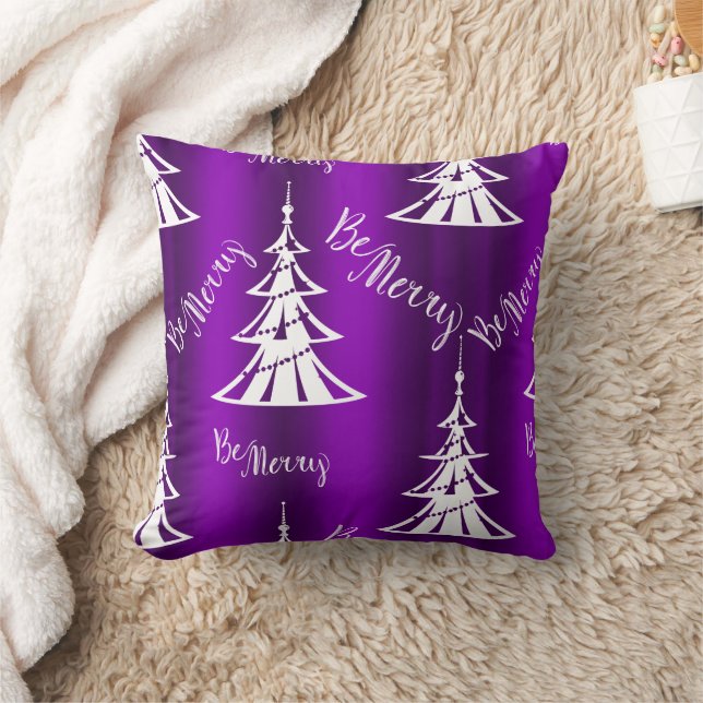 Be Merry Purple Christmas Throw Pillow (Blanket)