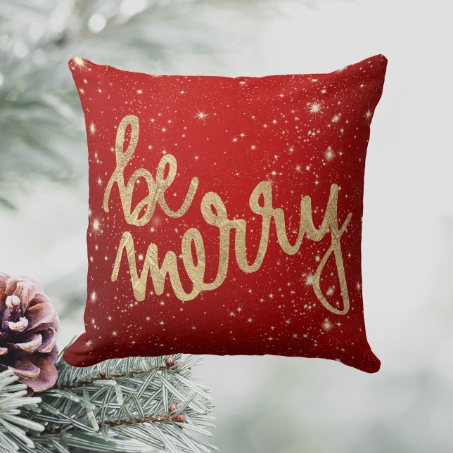 Be Merry - Red and Gold - Christmas Throw Pillow (Be Merry - Red and Gold - Christmas Throw Pillow)