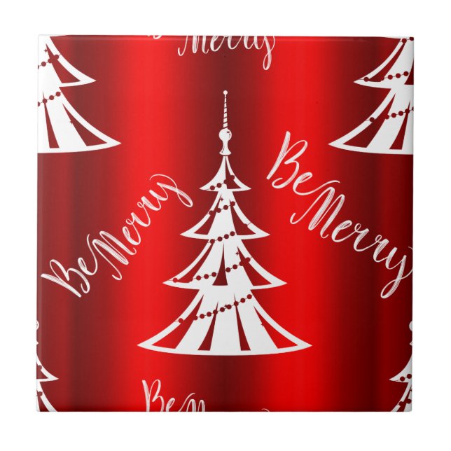 Be Merry Red Christmas Ceramic Tile (Front)