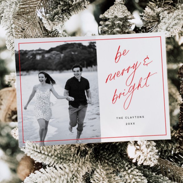 Be Merry Script Minimal Family Holiday Photo Card (Creator Uploaded)