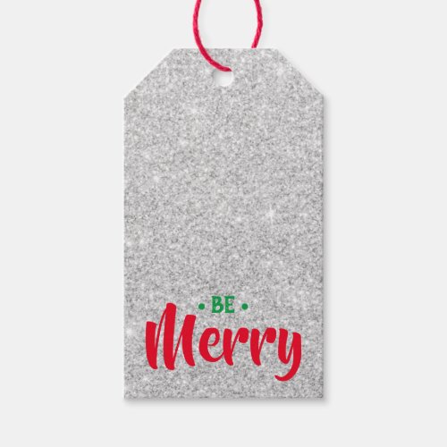 Be Merry Silver Glitter Christmas Gift Tag