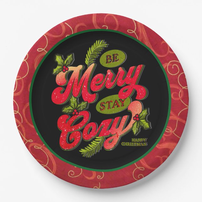 Be Merry Stay Cozy Christmas  Paper Plates (Front)