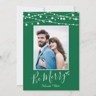 Be Merry String Lights Hearts Christmas Photo Card