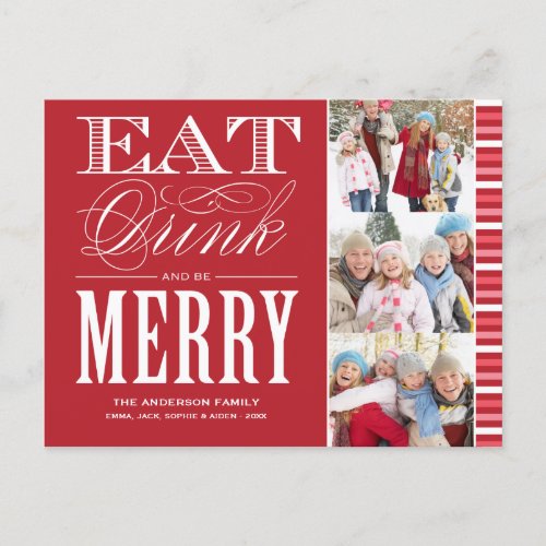 BE MERRY WITH STRIPES  HOLIDAY PHOTO POST CARD