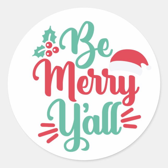 Be Merry Y’all Stickers – Southern-Inspired  (Front)