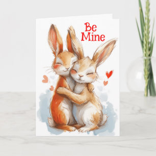 Be Mine: Adorable Bunnies Hugging Card