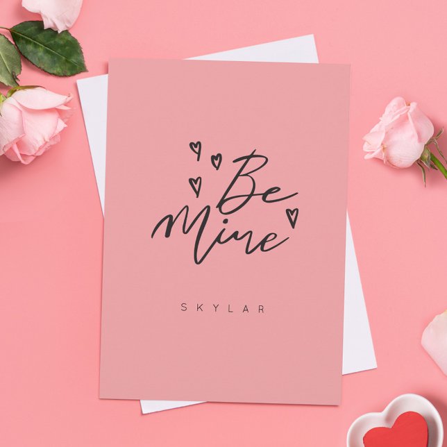 Be Mine Blush Rose Modern Calligraphy Valentine Holiday Card (Be Mine Blush Rose Modern Calligraphy Valentine Holiday Card)