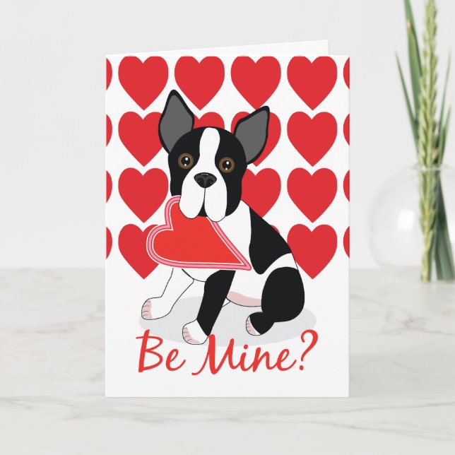 Be Mine? Boston Terrier Valentine's Day Card (Front)