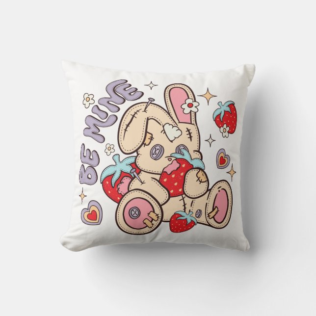 Be Mine Bunny Throw Pillow (Front)