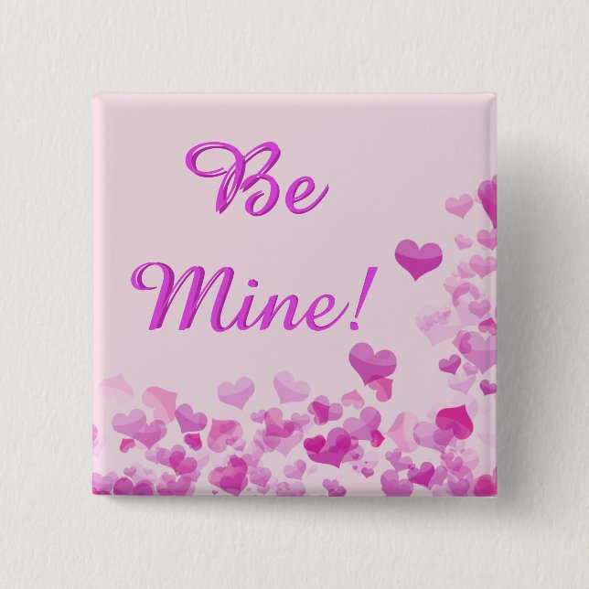 Be Mine Button With Pink Hearts (Front)