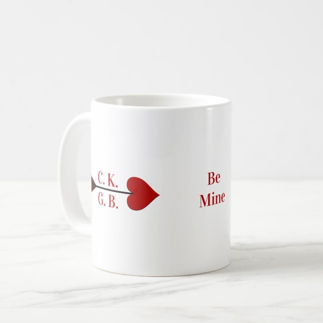 Be Mine! Cupid Arrow Initials Coffee Cup Mug (Front Left)