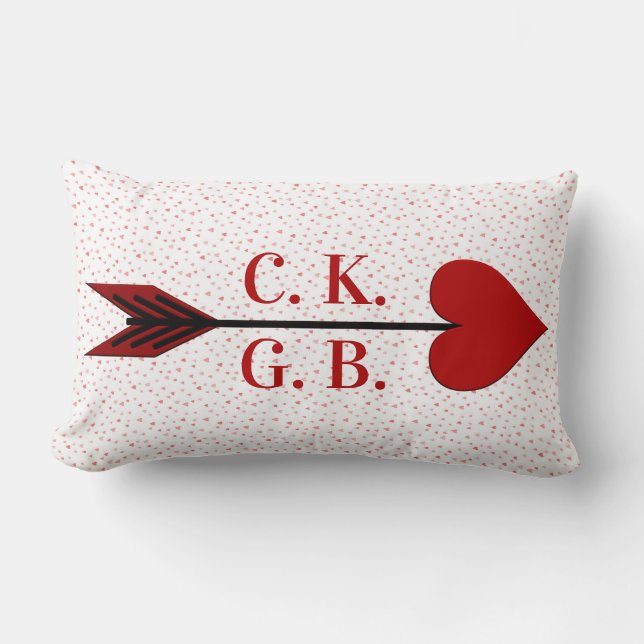 Be Mine! Cupid Arrow Initials Lumbar Throw Pillow (Front)