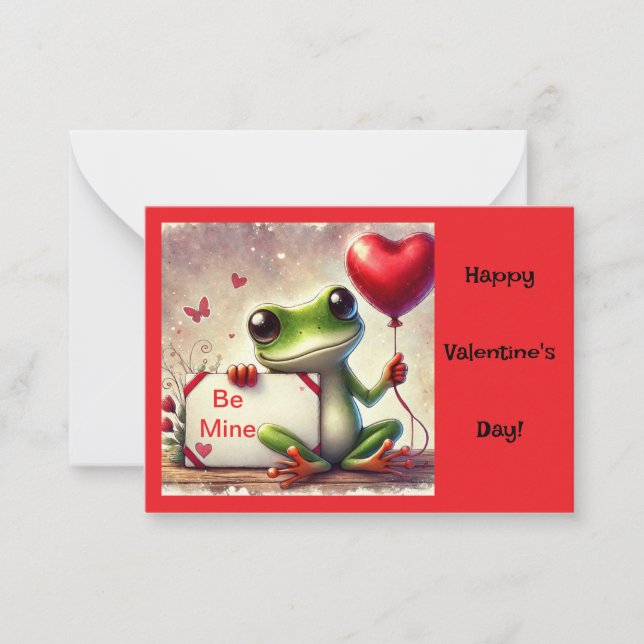 "Be Mine" Cute Frog Valentine Note Card (Front)