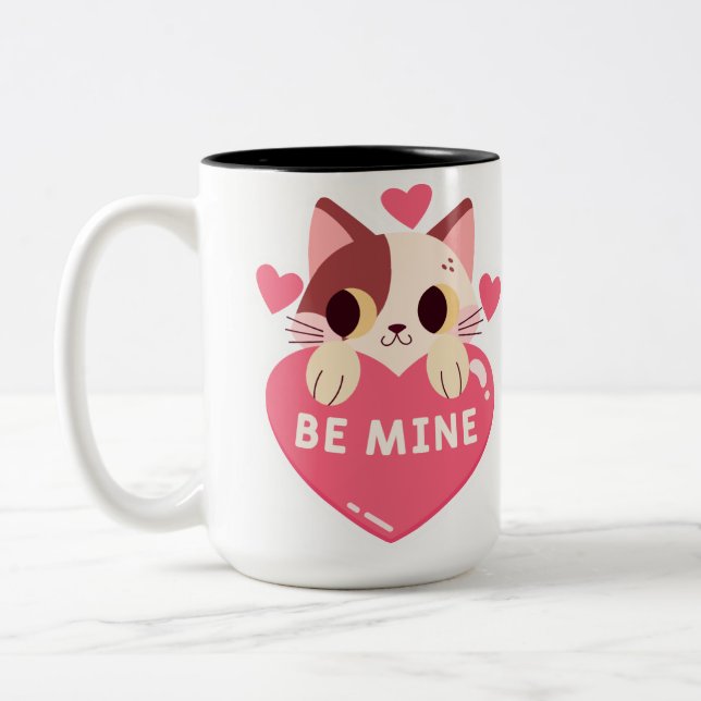 Be Mine Cute kitty  Two-Tone Coffee Mug (Left)