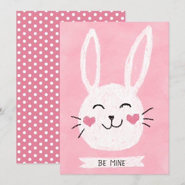 Be Mine Cute Rabbit Hearts St. Valentine's Day Holiday Card (Front/Back)