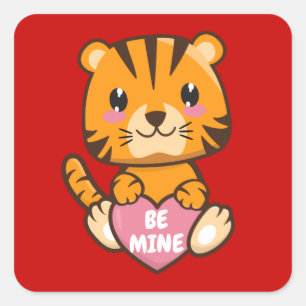 "Be Mine" Cute Valentine's Day Tiger Square Sticker