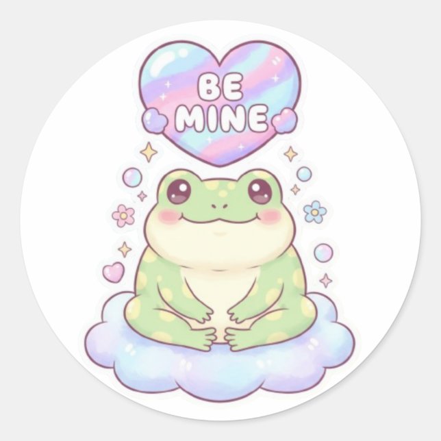 Be Mine Frog Sticker Cute Frog Holding Heart Roman (Front)