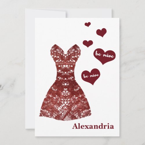 Be Mine Funny Valentine Red Lace Dress2 Bridesmaid Holiday Card