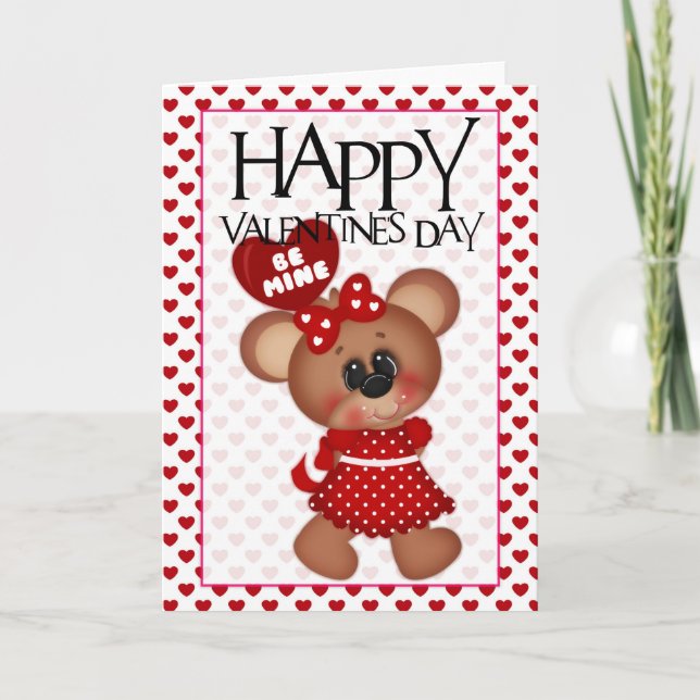 Be Mine Girl Bear Happy Valentine Greeting Card (Front)