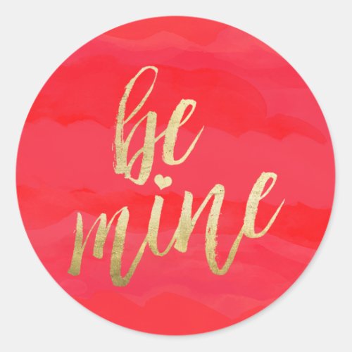 Be Mine Gold and Red Watercolor Classic Round Sticker