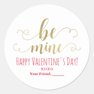 BE MINE Gold Valentine's Day Chic Party Favor Classic Round Sticker