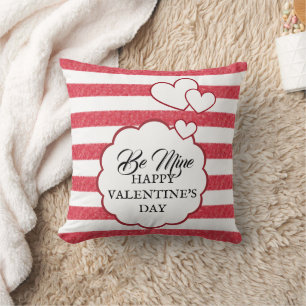 Be Mine Happy Valentine's Day Heart Chalk Stripes Throw Pillow