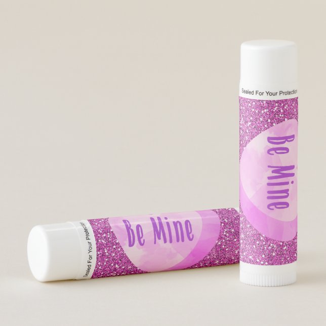 Be Mine Heart Candy Hot Pink Faux Glitter Lip Balm (Front)