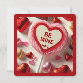 BE MINE HEART LOLLYPOP & CANDY VALENTINE HOLIDAY CARD (Front)