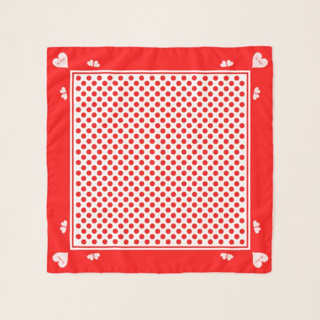 Be Mine Heart Polka Dots Red Pink Scarf (Front)