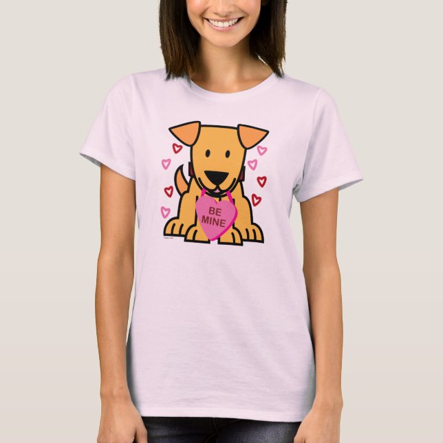 Be Mine Heart Valentine puppy dog Labrador pink T-Shirt (Front)