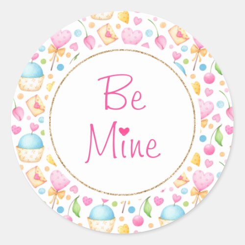 Be Mine hearts and Muffins Valentines Day Classic Round Sticker