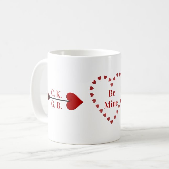 Be Mine! Hearts Cupid Arrow Initials Coffee Cup (Front Left)