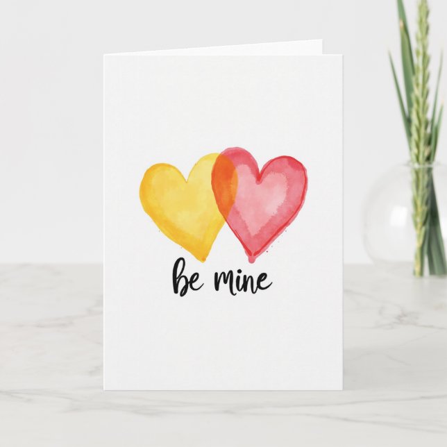 Be Mine Hearts Watercolor Card (Front)