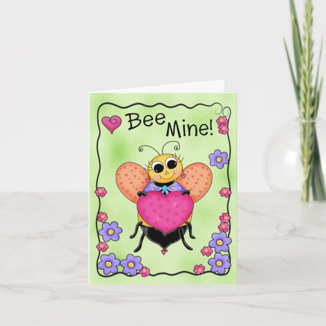 Be Mine Honey Bee Valentine Art Holiday Card (Front)