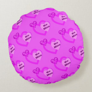 Be Mine Hot Pink Valentines Day Round Pillow