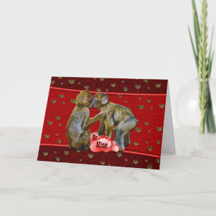 Be Mine Kissing Chimpanzees Holiday Card