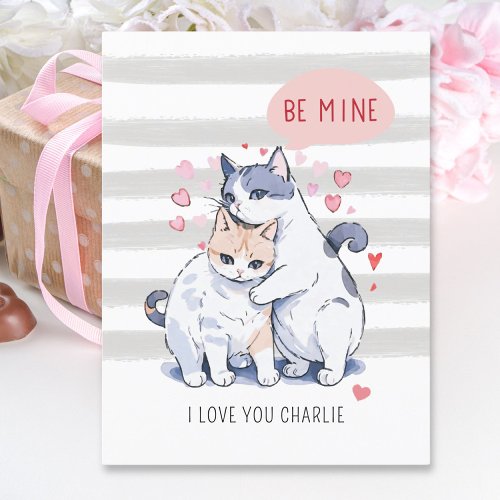 Be Mine Meow Watercolor Cat Couple Valentines Day Holiday Postcard