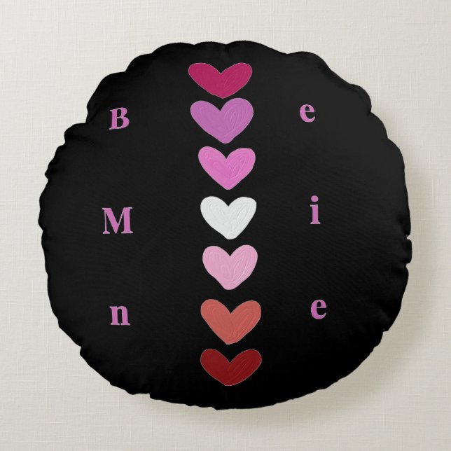 Be Mine Minimal Heart Stack Valentine T-Shirt Round Pillow (Front)
