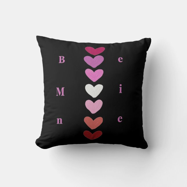 Be Mine Minimal Heart Stack Valentine T-Shirt Throw Pillow (Front)