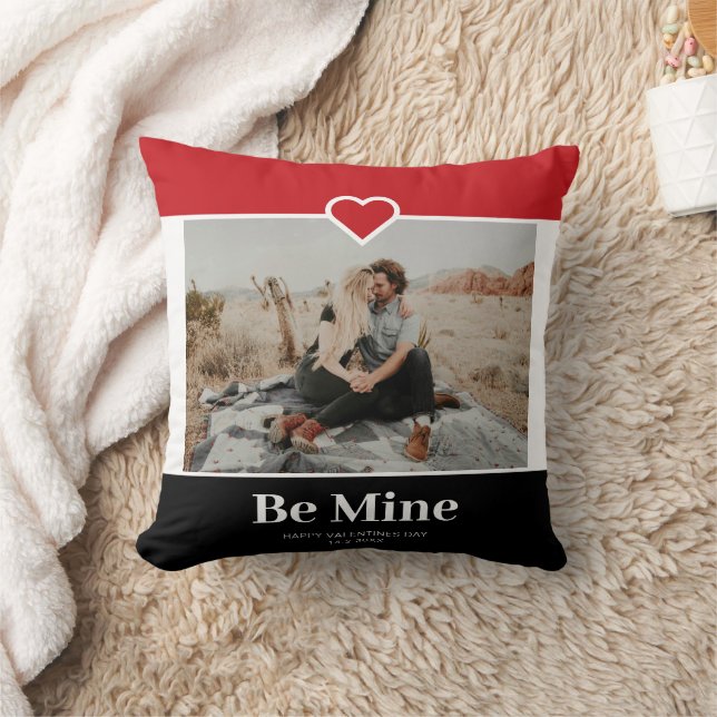 Be Mine Modern Photo Valentines Throw Pillow (Blanket)