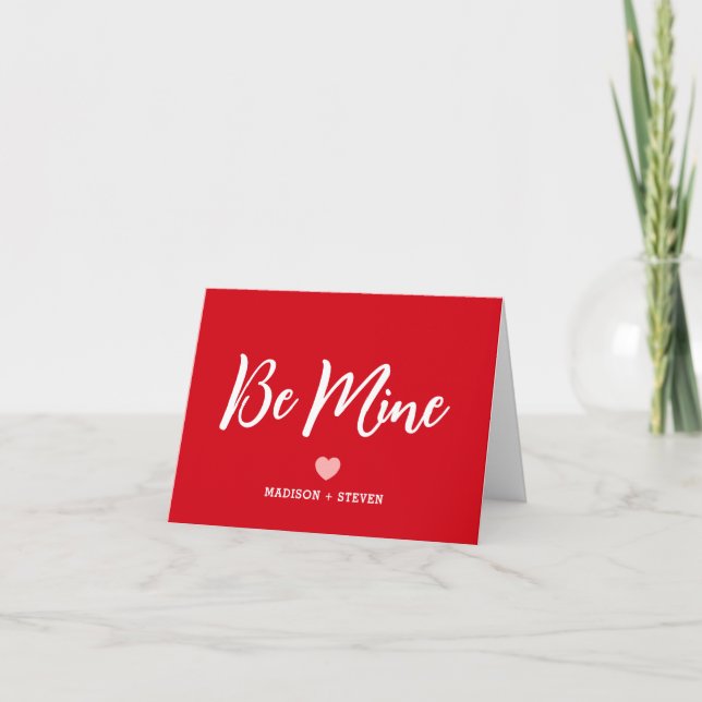 Be Mine Modern Script Valentines Day Red Heart Holiday Card (Front)
