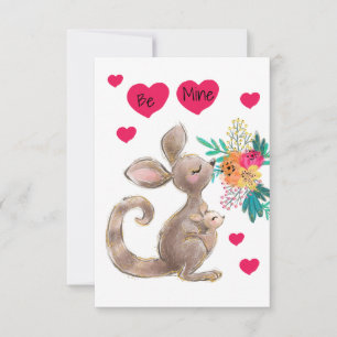 Be Mine Mom & Baby Kangaroo Child's Valentine Card