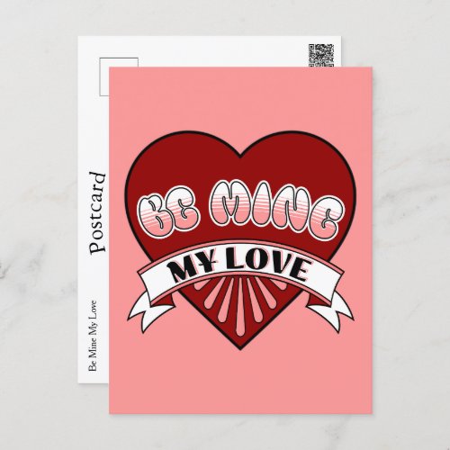 Be Mine My Love Retro Valentines Day Red Heart Postcard