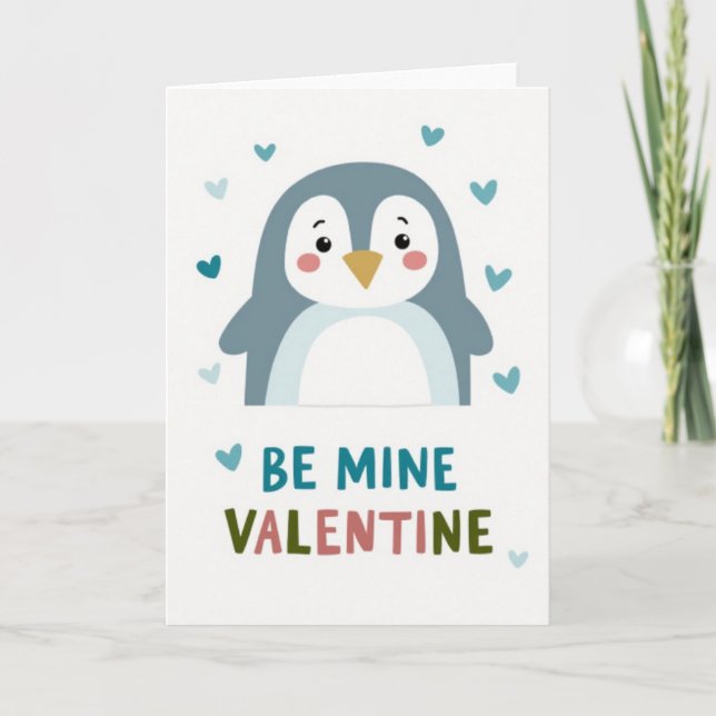 Be Mine Penguin Valentine Card (Front)