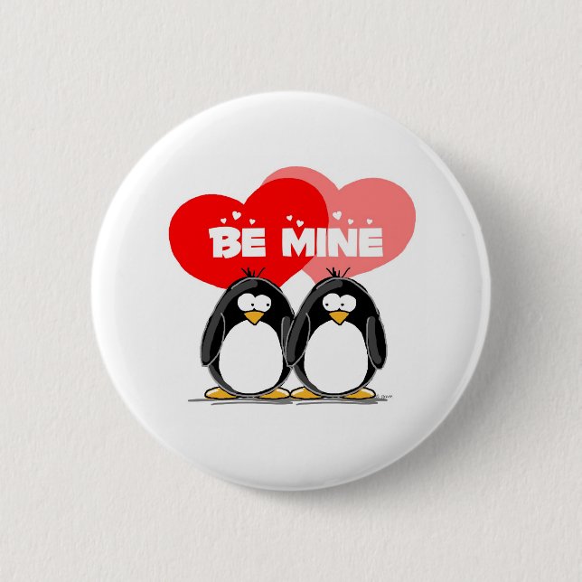Be Mine Penguins Pinback Button (Front)