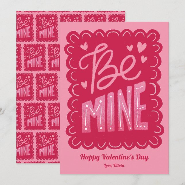 Be Mine Pink Stamp Valentine Holiday Card (Front/Back)