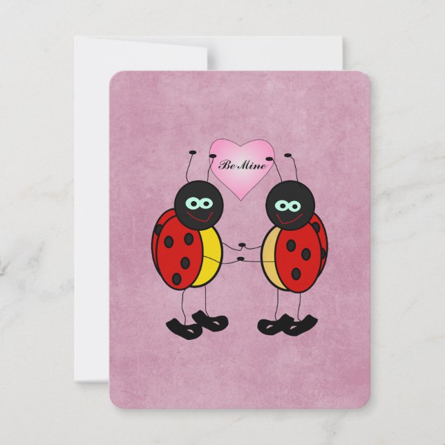 Be Mine Pink Teen Ladybug Valentine's Day Holiday Card (Front)