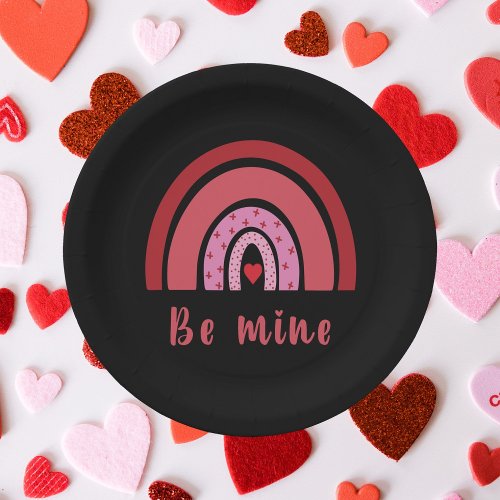 Be Mine Rainbow Heart Valentines Day I Love You Paper Plates