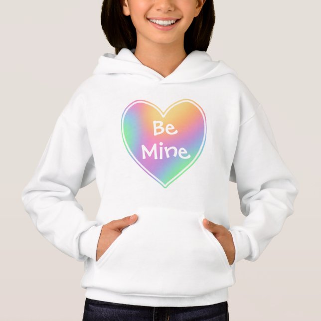 Be Mine Rainbow Valentine Heart Girls' Hoodie (Front)